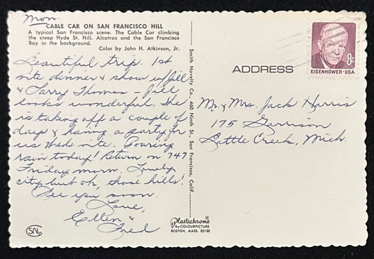 Cable Car - San Francisco Hill, California - Alcatraz Island - 1960s Postcard