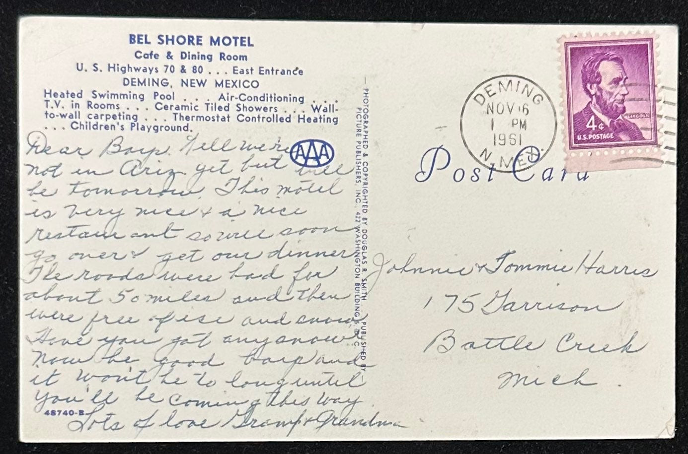 Bel Shore Motel - Deming, New Mexico - Vintage Postcard