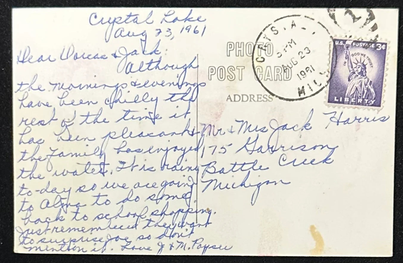 Crystal Lake, Crystal, Michigan - Vintage Postcard