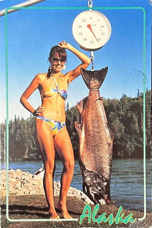 Harry Gaines Fish Camp - Kenai River  - Model Alison Axford - Alaska Vintage Postcard
