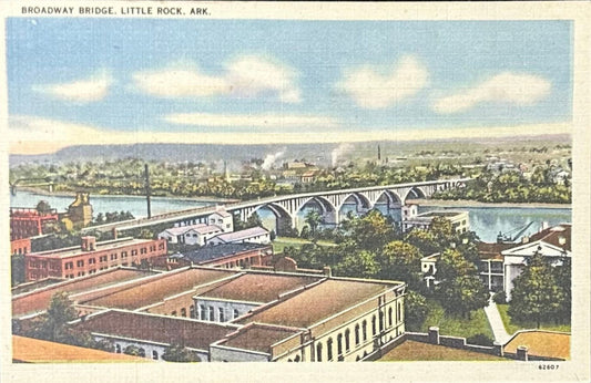 Broadway Bridge - Little Rock, Arkansas -  Linen Vintage Postcard