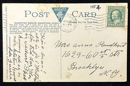 Hartford Bridge - Hartford, Connecticut - 1909 Postcard