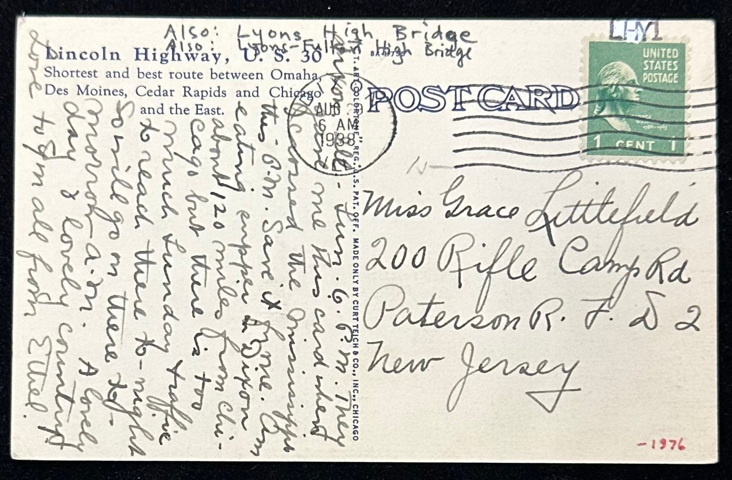 Lincoln Highway Bridge - Across Mississippi River at Clinton, Iowa on US 30 - Linen Vintage Postcard