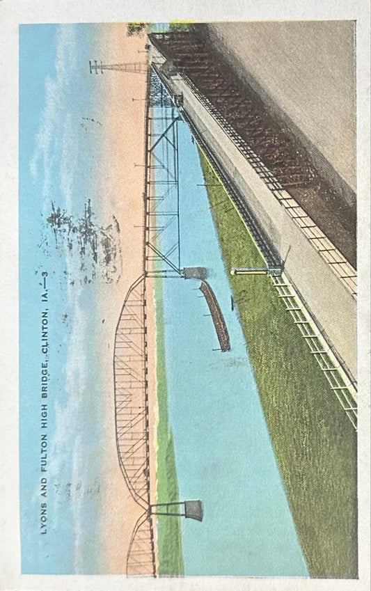 Lyons and Fulton High Bridge - Clinton, Iowa - 1930s Postcard