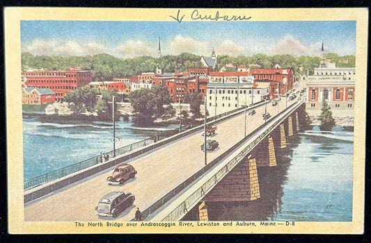 The North Bridge over Androscoggin River - Lewiston and Auburn, Maine - 1919 Linen Postcard