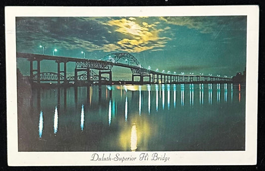 Duluth - Superior Hi Bridge - Vintage Nighttime Photo Postcard - Gorgeous Bridge Scene Postcard