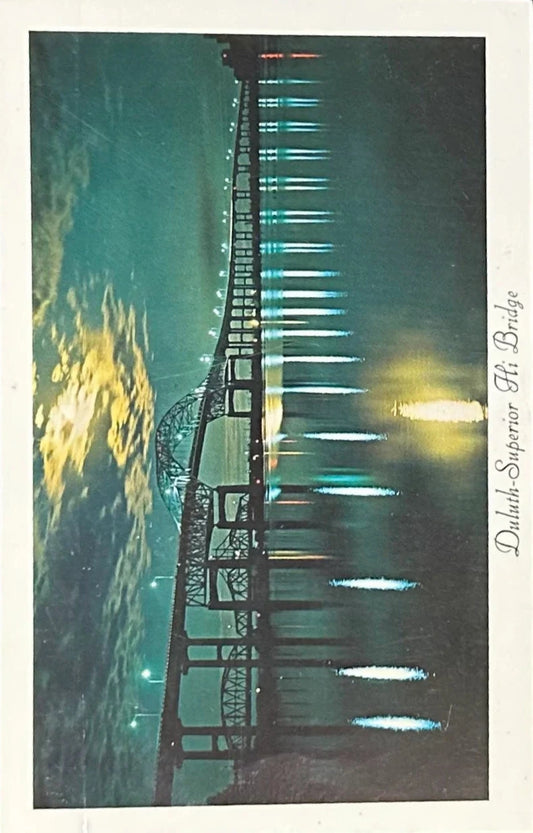 Duluth-Superior Hi Bridge, Wisconsin/Minnesota - Night Scene - 1964 Postcard