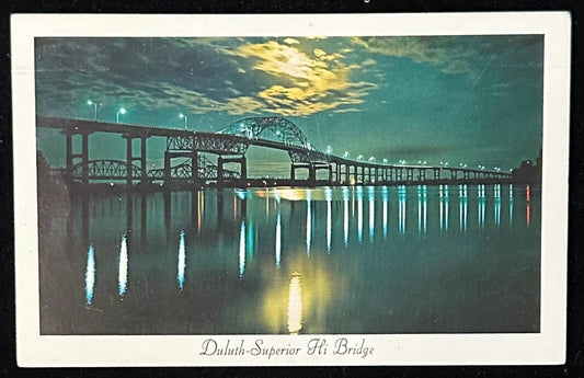 Duluth-Superior Hi Bridge, Wisconsin/Minnesota - Night Scene - 1964 Postcard