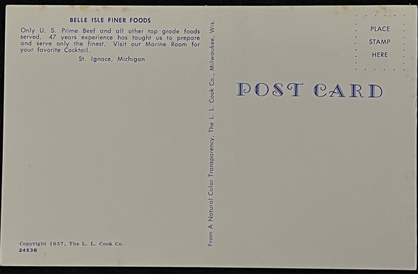 Belle Isle Finer Foods, St. Ignace, Michigan - Vintage Postcard