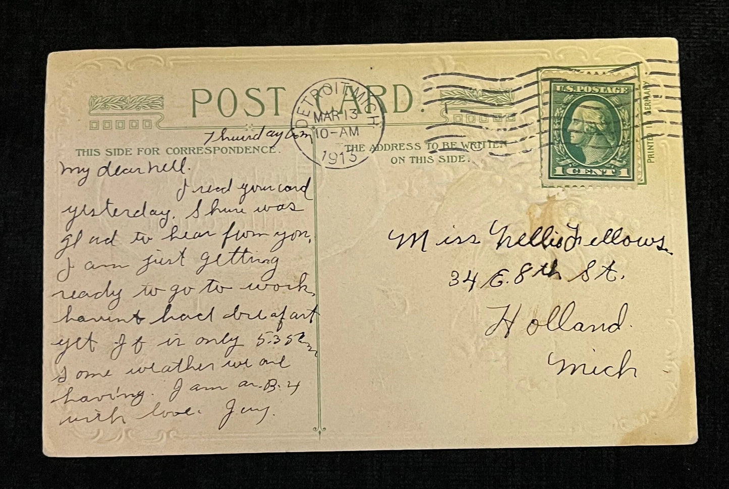 Easter Joy attend you -  Easter Verse - Vintage 1915 Embossed Easter Postcard
