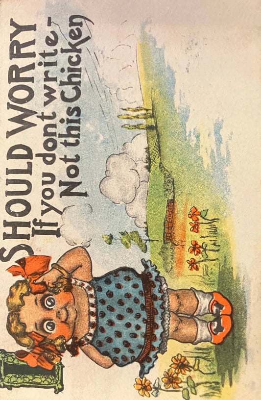I Should Worry If you Don’t Write Not this Chicken - Funny Vintage Postcard
