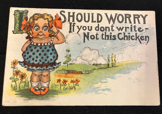 I Should Worry If you Don’t Write Not this Chicken - Funny Vintage Postcard
