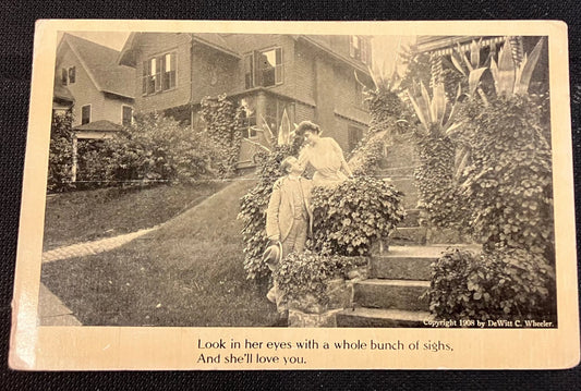 Anglo Song Series - Willis Woodward & Co. - Look in her Eyes with a Whole Bunch of Sighs, And she’ll Love You - Vintage Postcard