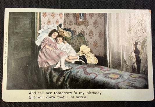 Theodor Eismann - And tell Her tomorrow’s my birthday she will know that I’m seven - Vintage Illustrated Song Series - Hand tinted Postcard