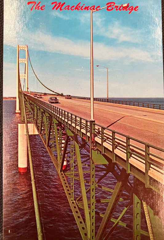 The Mackinac Bridge - Vintage Postcard Side View of Bridge