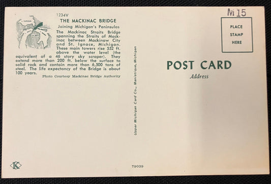 The Mackinac Bridge - Vintage Postcard Side View of Bridge
