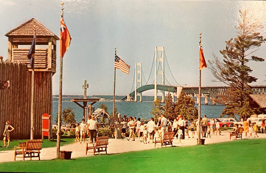 Fort Michillimackinac and Mackinac Bridge - Vintage Postcard