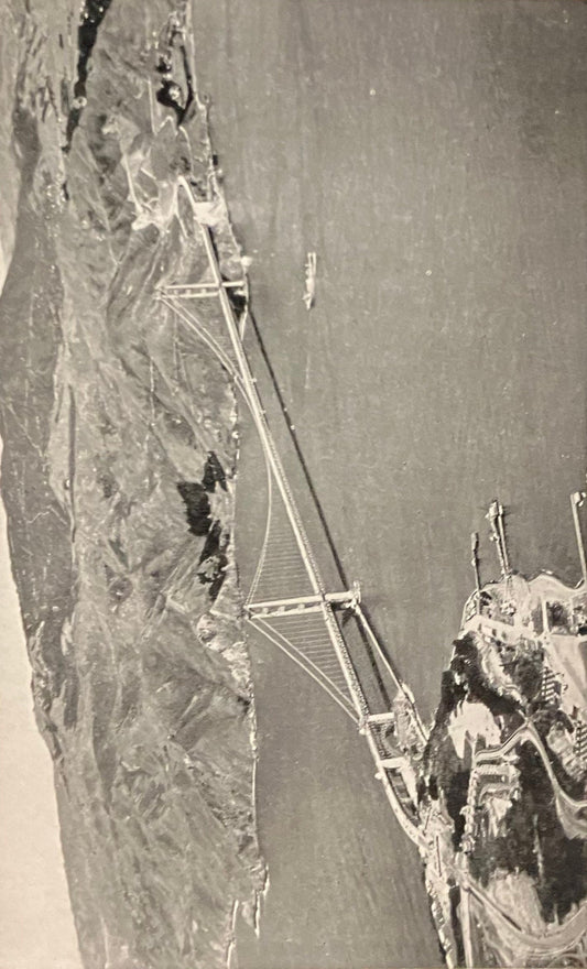 RPPC - San Francisco Bay with Golden Gate Bridge - Aerial photo 1937 - Longest Suspension Bridge in World, California