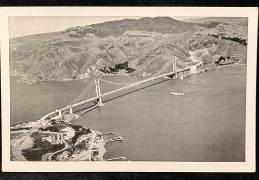 RPPC - San Francisco Bay with Golden Gate Bridge - Aerial photo 1937 - Longest Suspension Bridge in World, California