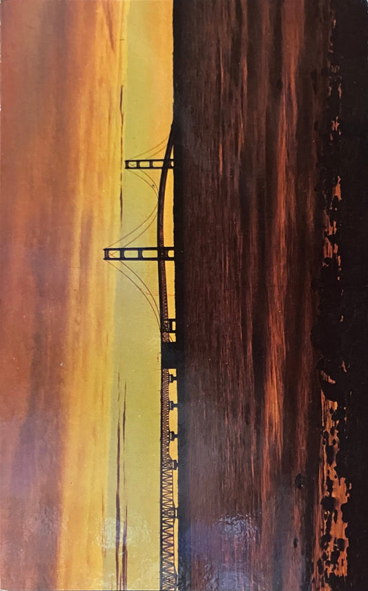 Mackinac Straits Bridge at Sunset - Vintage Postcard