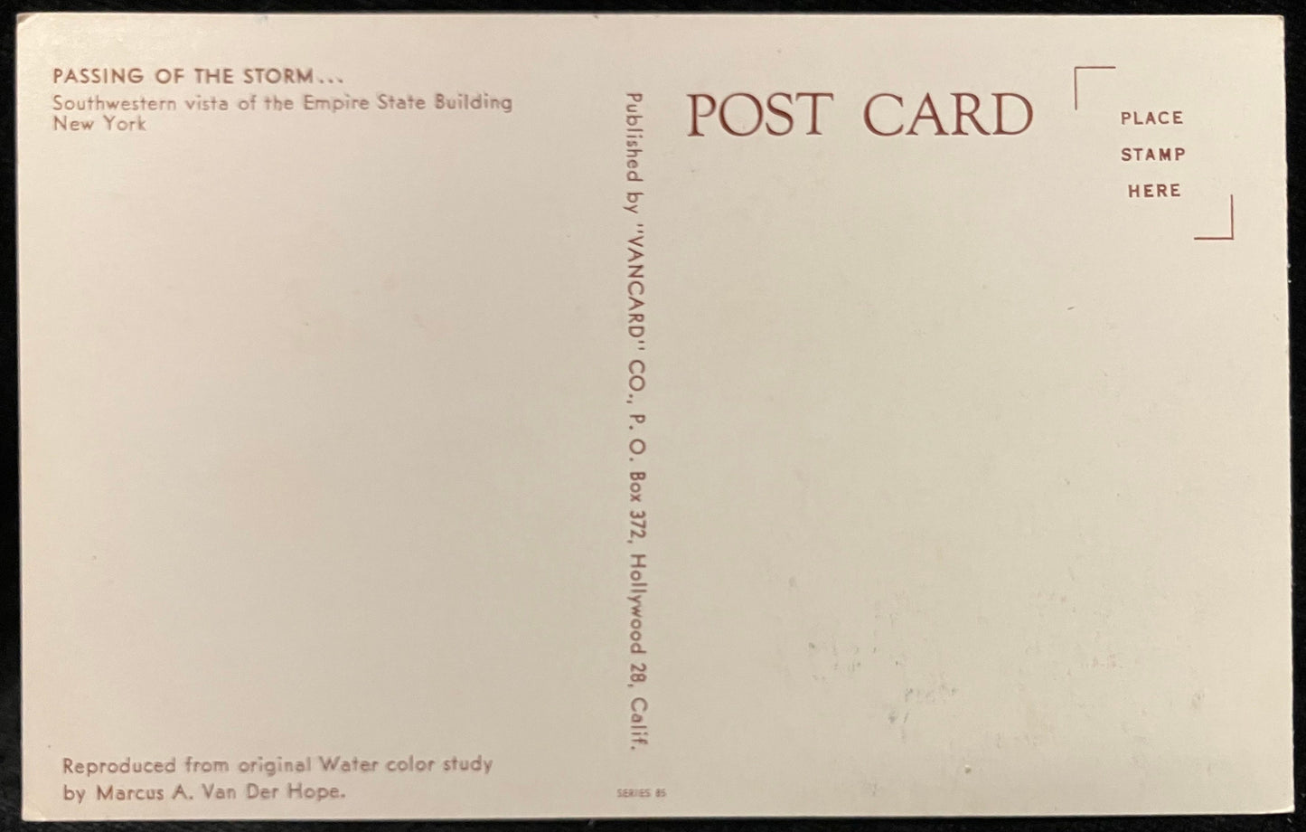 Passing of the Storm… - Empire State Building in New York City, New York - Illustrated by Marcus A. Van Der Hope - Vintage Postcard