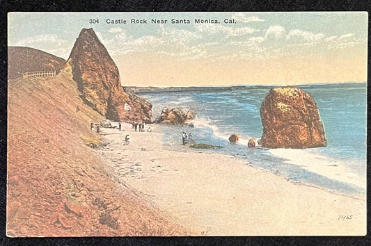 Castle Rock - Near Santa Monica, California - Vintage 1910 Postcard - Shell Hunting