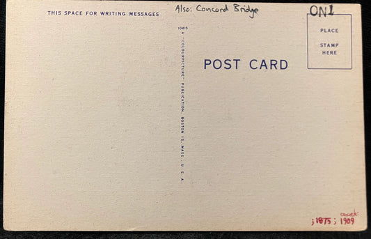 The Old North Bridge, Looking Toward Battleground, Concord, Massachusetts - Vintage History Postcard