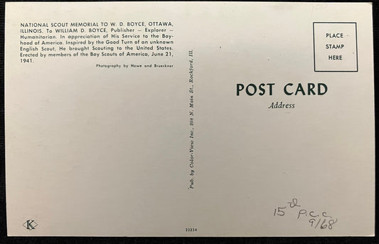 National Scout Memorial to W. D. Boyce, Ottawa, Illinois - Vintage Postcard