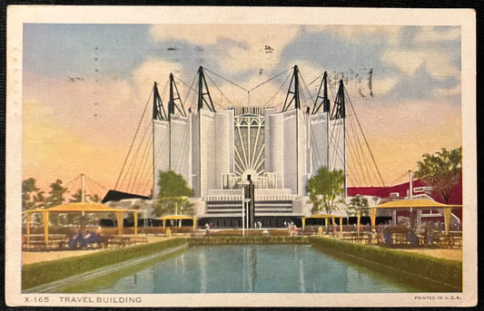Travel Building - Chicago, Illinois - Vintage Postcard with Exposition Stamp