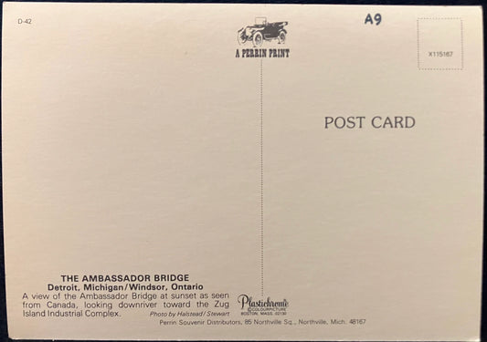 The Ambassador Bridge Detroit, Michigan/Windsor, Ontario - Photo: Halstead / Stewart - Vintage Postc