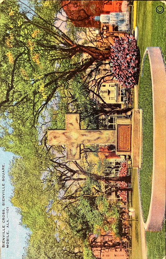 Bienville Cross - Bienville Square - Jean Baptiste Memorial in Mobile, Alabama - Vintage Postcard