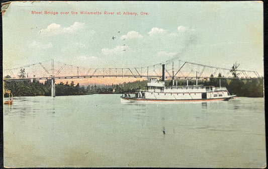 Steel Bridge over the Willamette River - Albany, Oregon - Vintage Postcard