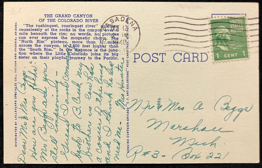 Grand Canyon - Colorado River - Arizona - Frashers Photo - 1940s Linen Postcard
