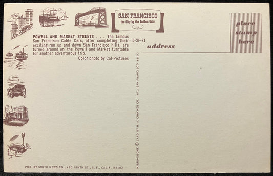 On front: A photo of Powell and Market Streets in San Francisco, California On back: POWELL AND MARK