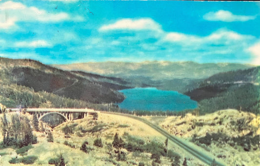 Donner Summit Bridge and Donner Lake - California - Color by Nevada Photo Service - Vintage Postcard