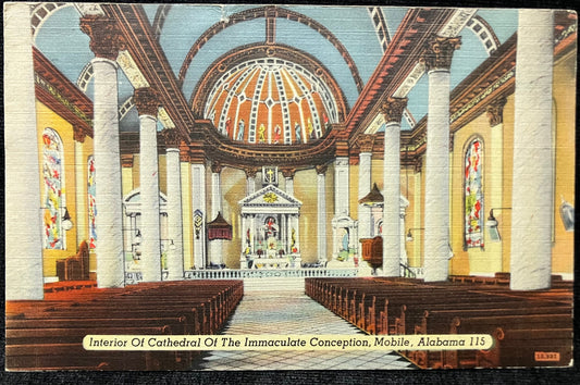 Interior of Cathedral of the Immaculate Conception, Mobile, Alabama - Vintage Postcard