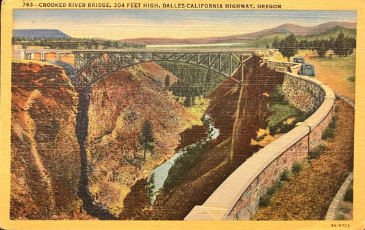 Crooked River Bridge - Dallas-California Highway, Oregon - Vintage Postcard