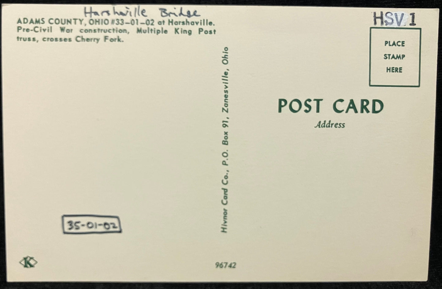 Harshville Bridge - Adams County, Ohio - Vintage Postcard