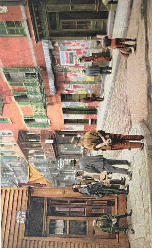 In Chinatown, New York - Great Picture on Vintage Postcard - Hand tinted Photo of Chinatown  in 1920