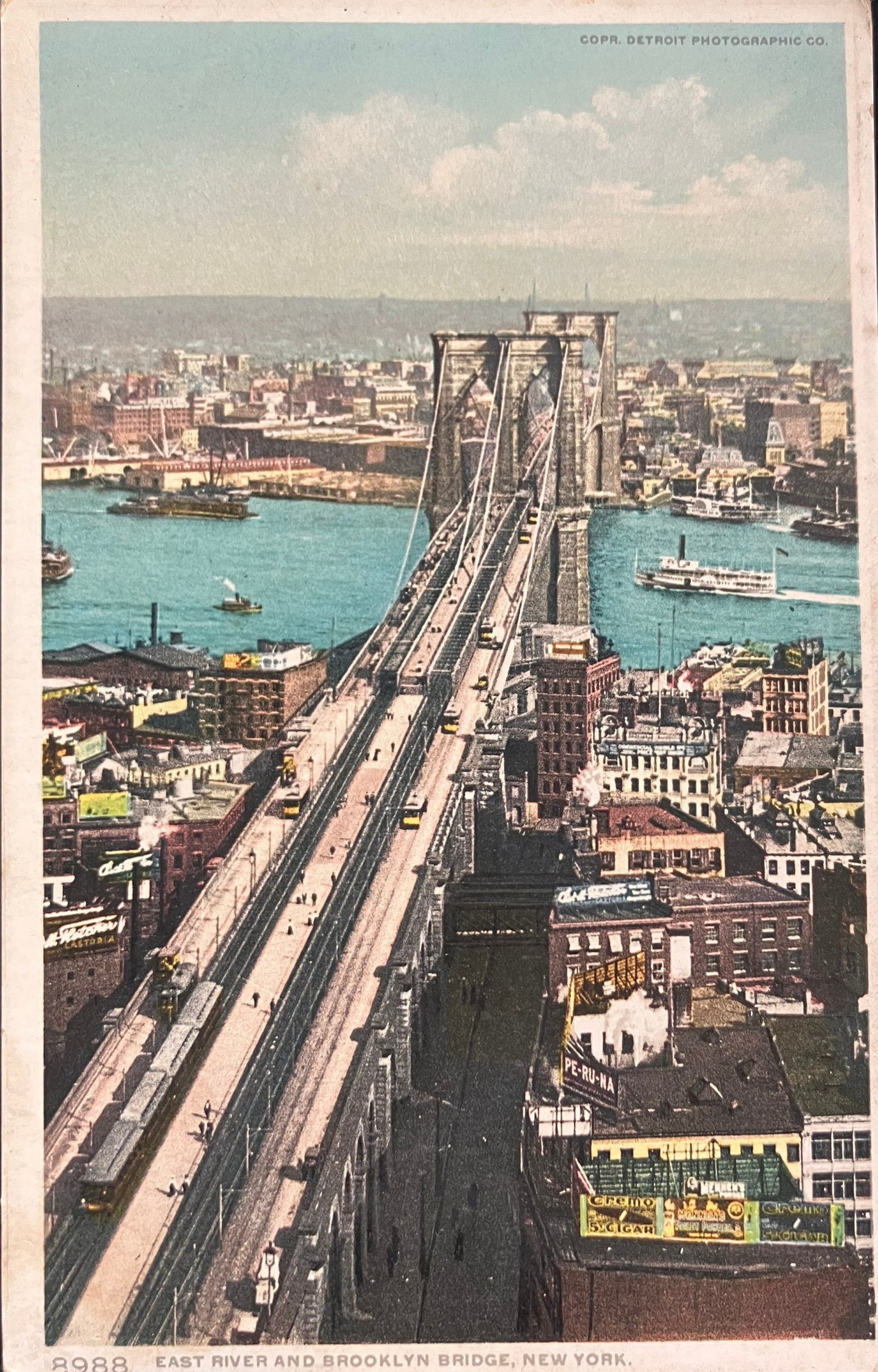 East River and Brooklyn Bridge, New York- Copr. Detroit Photographic Co. - Vintage Postcard