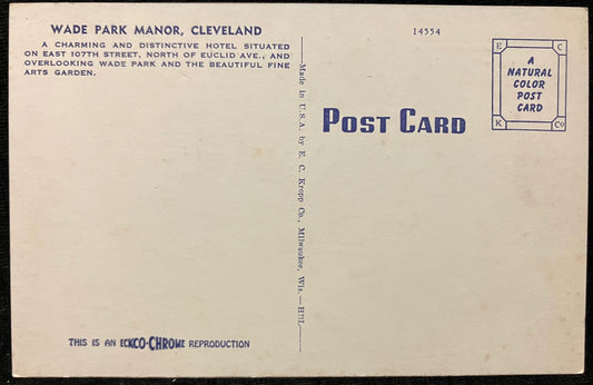 Wade Park Manor, Cleveland, Ohio - Ecko-Chrome Reproduction - Vintage Postcard