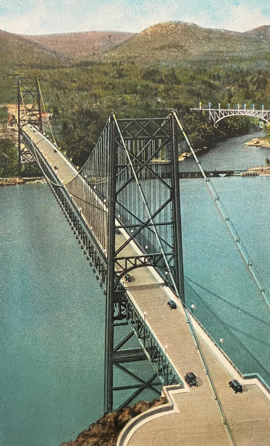 Aerial View of the Bear Mt. Hudson River Bridge, New York - Vintage Nature Postcard