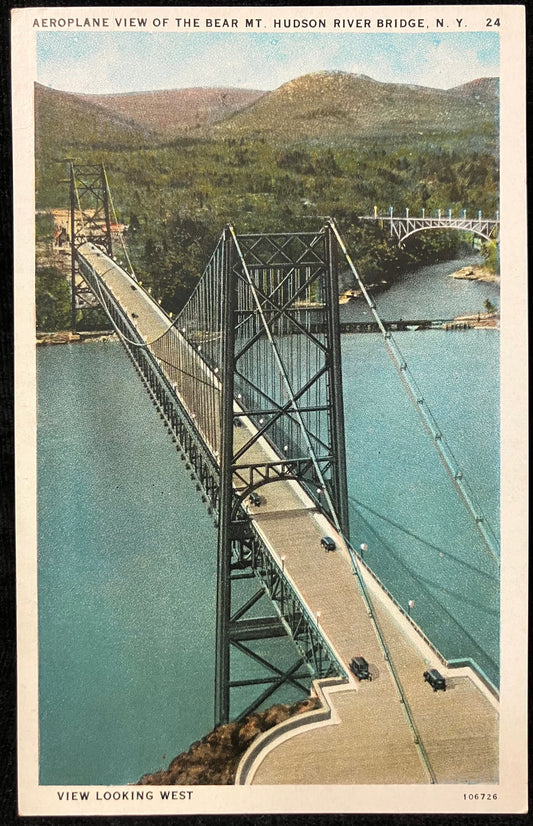 Aerial View of the Bear Mt. Hudson River Bridge, New York - Vintage Nature Postcard