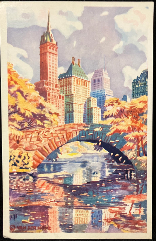 Autumn at Central Park, New York - Water Color Reproduction  - Vintage Postcard