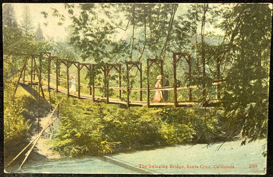 The Swinging Bridge, Santa Cruz, California - Vintage Postcard