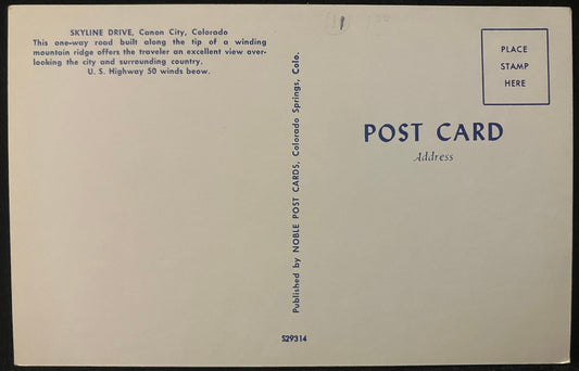 Skyline Drive - Canon City, Colorado - Vintage Postcard