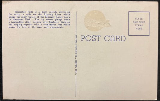 Rocky Mountain National Park, Colorado - Horseshoe Falls - Fall River Road - Estes Park - Linen postcard