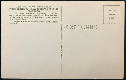 Red Mountain as seen from Berthoud Pass, Highway U.S. 40 Colorado - Vintage postcard