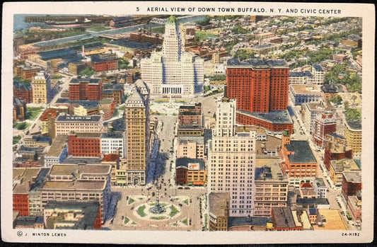 Aerial View of Downtown Buffalo, New York and Civic Center - Copyright: J. Winston Lemen - Vintage  Aerial Photo Postcard