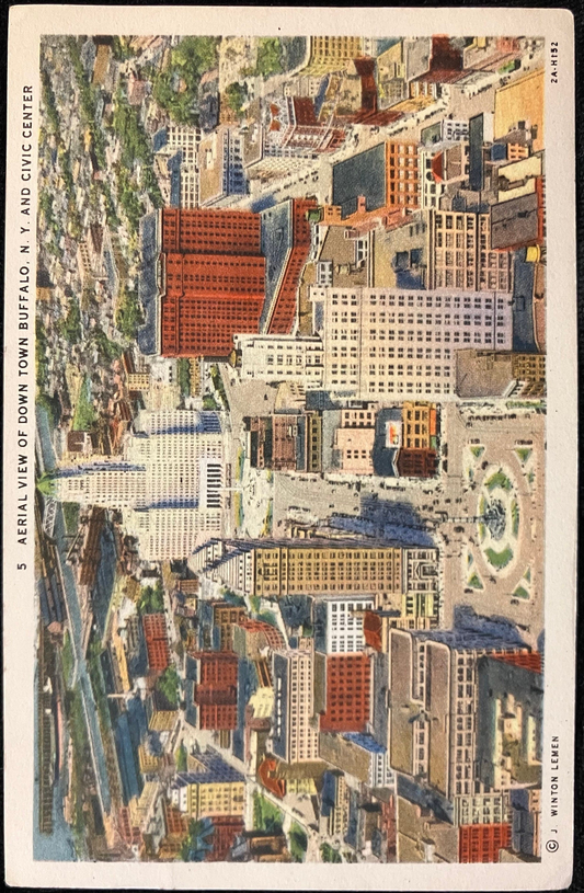 Aerial View of Downtown Buffalo, New York and Civic Center - Copyright: J. Winston Lemen - Vintage  Aerial Photo Postcard